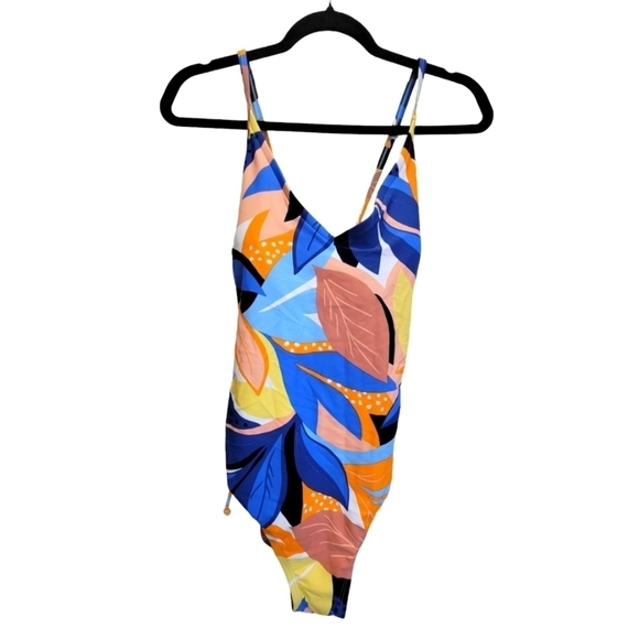 Large Tropical Side Drawstring Razorback Adjustable Straps One Piece Swimsuit - Picture 2 of 10